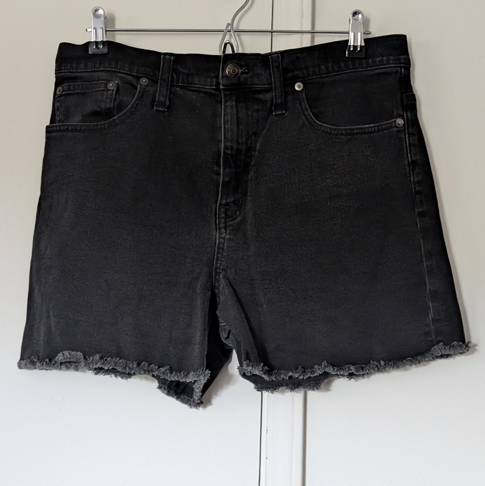 Madewell Black High Rise Jean Shorts with Frayed Hem Size 31